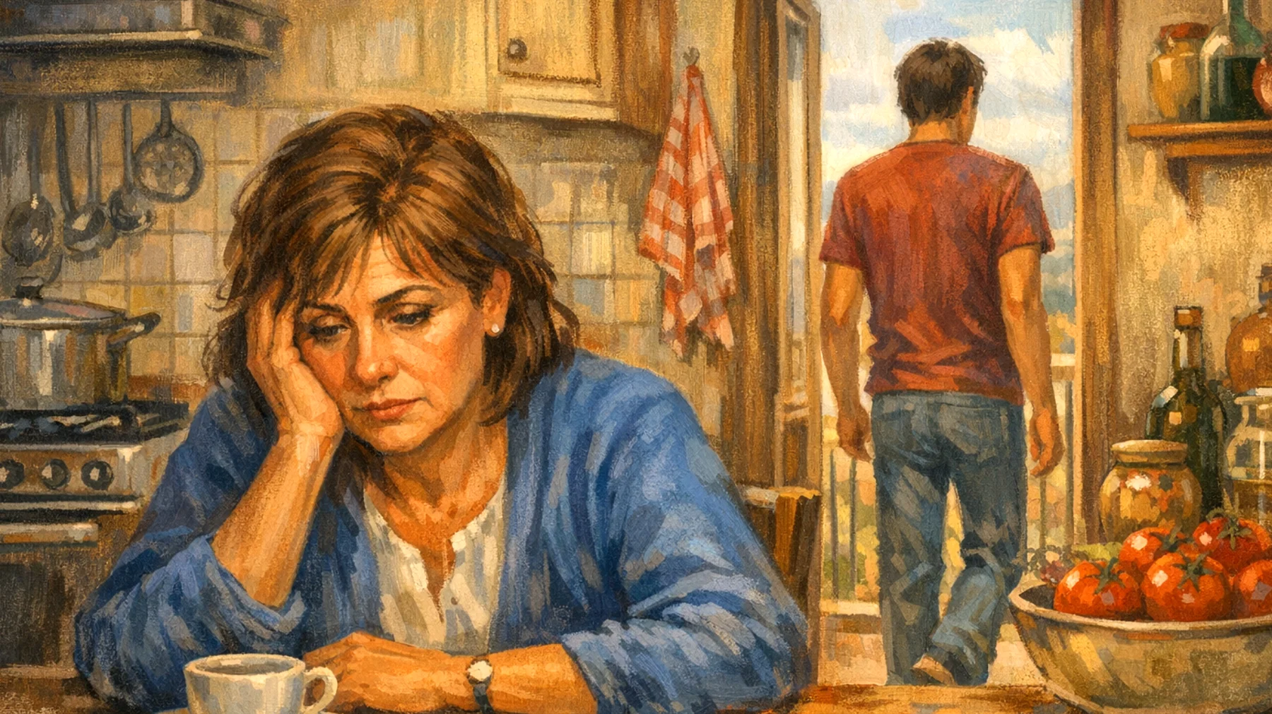 Genitori che provano sensi di colpa per non essere abbastanza presenti o supportivi nei confronti dei figli giovani adulti, sentendosi inadeguati rispetto alle aspettative che avevano su se stessi come educatori"