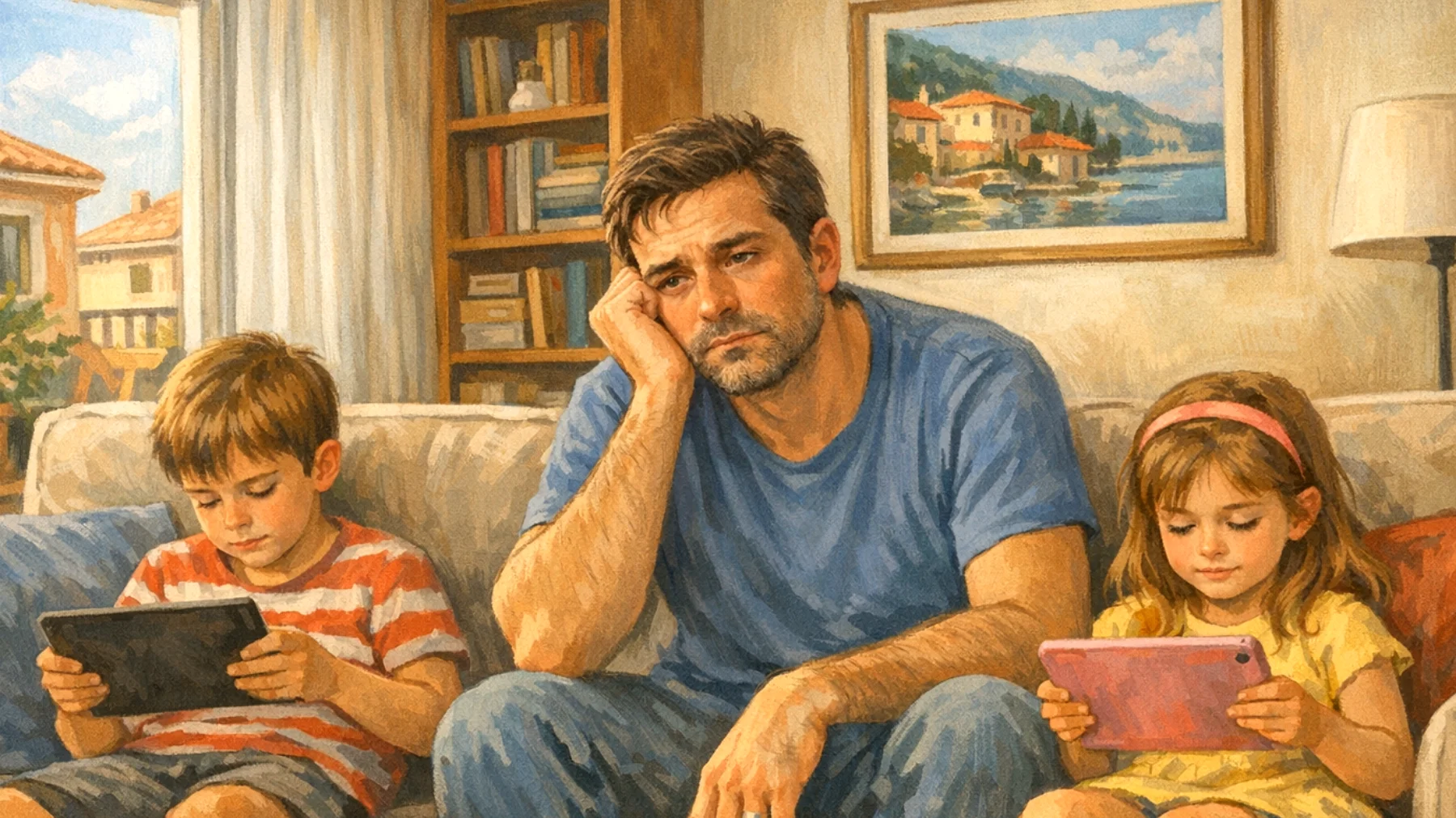 Un papà fatica a relazionarsi con i propri bambini piccoli a causa delle differenze generazionali nel modo di educare e comunicare, sentendosi talvolta inadeguato rispetto ai modelli educativi moderni e alle nuove esigenze dei figli."